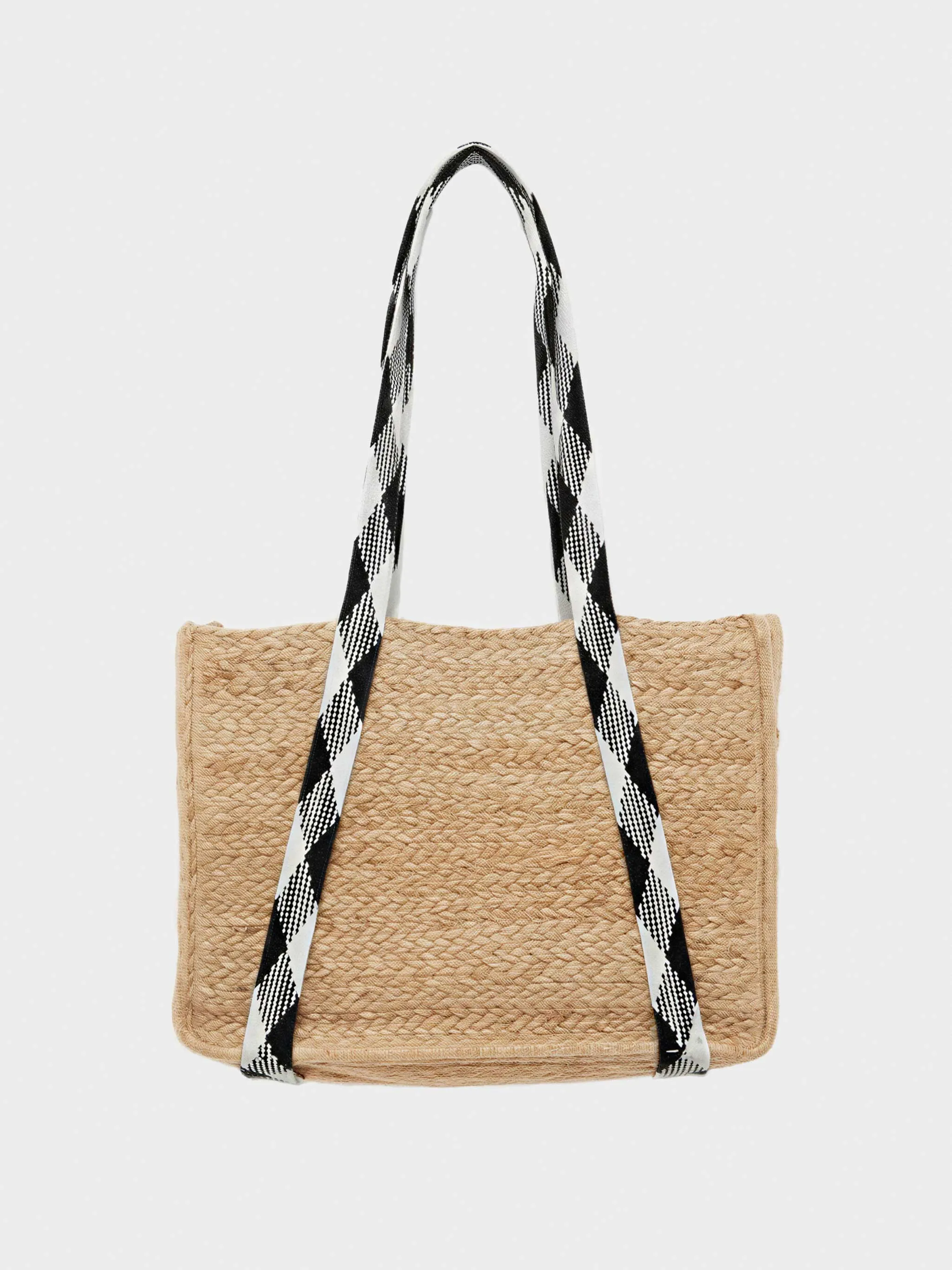 Bolso de hombro tipo shopper con asas bicolor, de rafia - Image 5