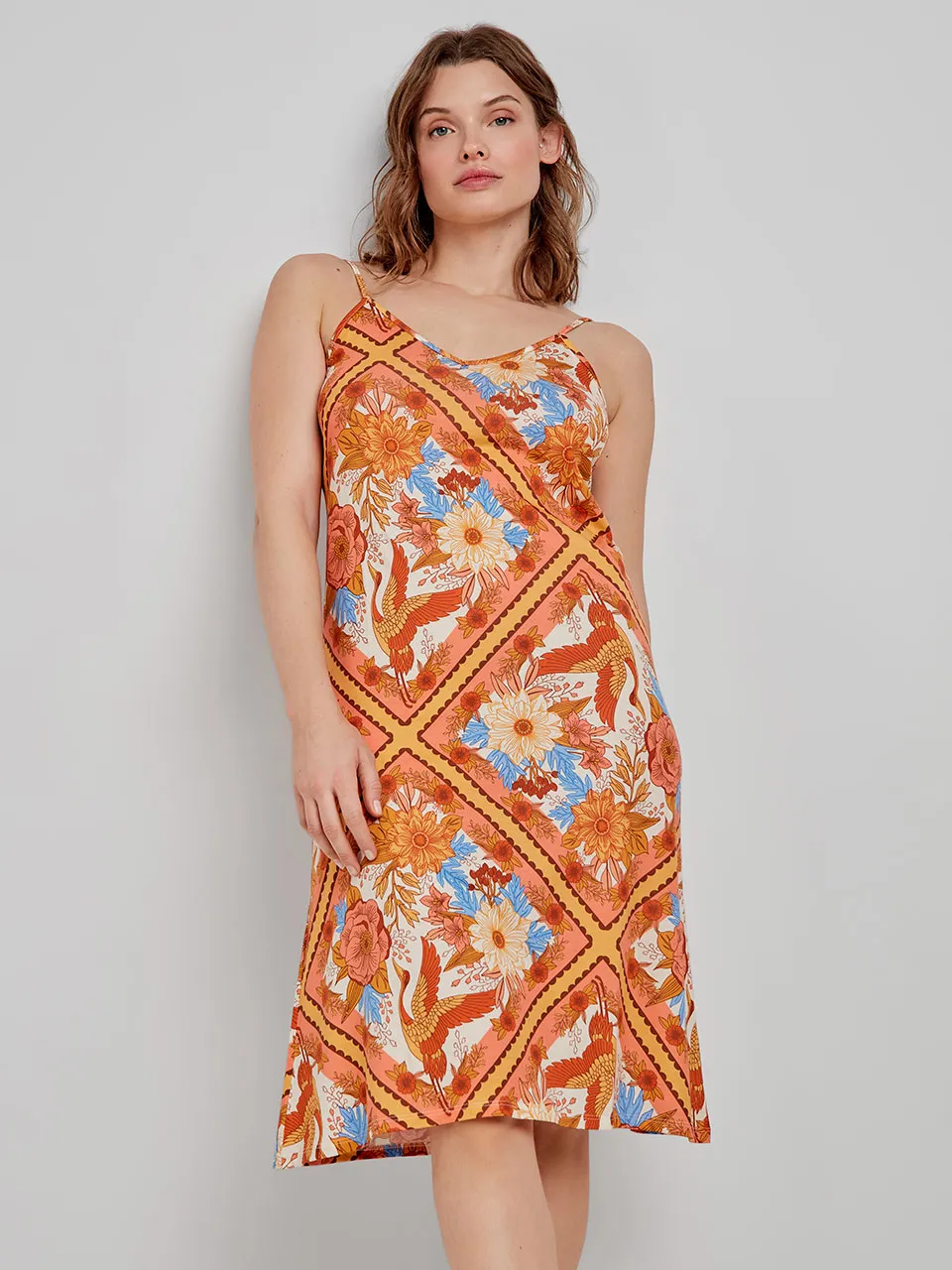 Camisón con estampado oriental y tirantes, de algodón y modal