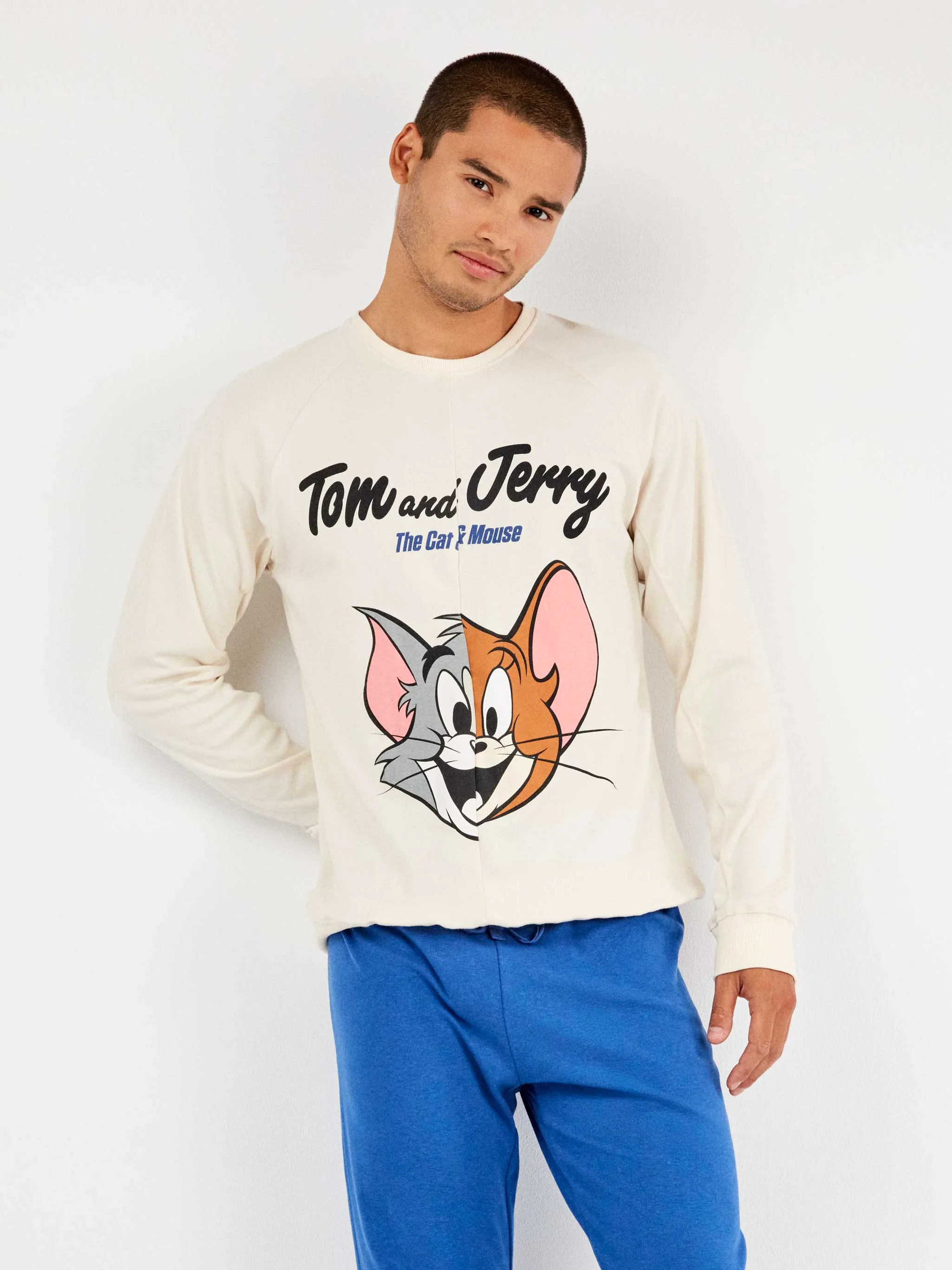 Pijama largo hombre Tom and Jerry en tejido punto con algodón