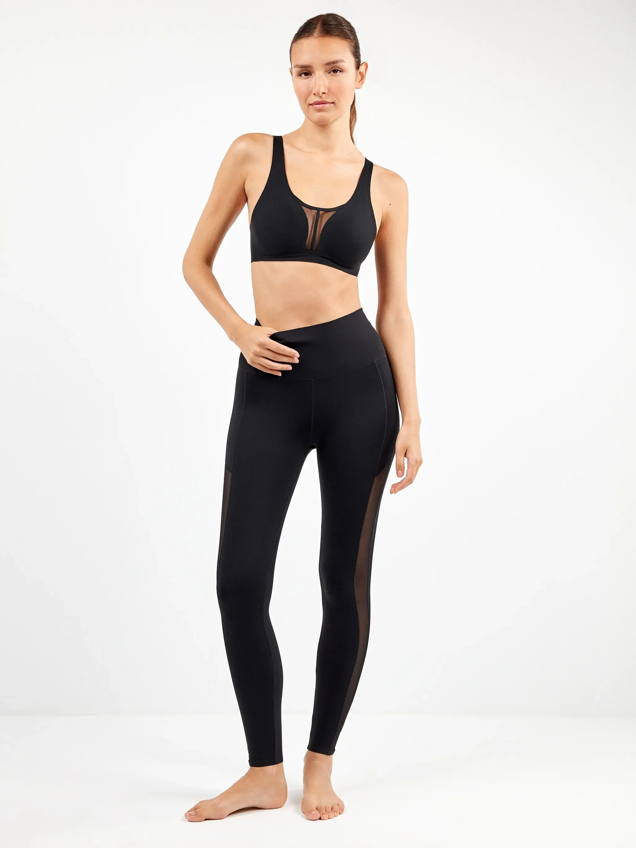 Legging largo con cintura alta moldeadora en microfibra y tul