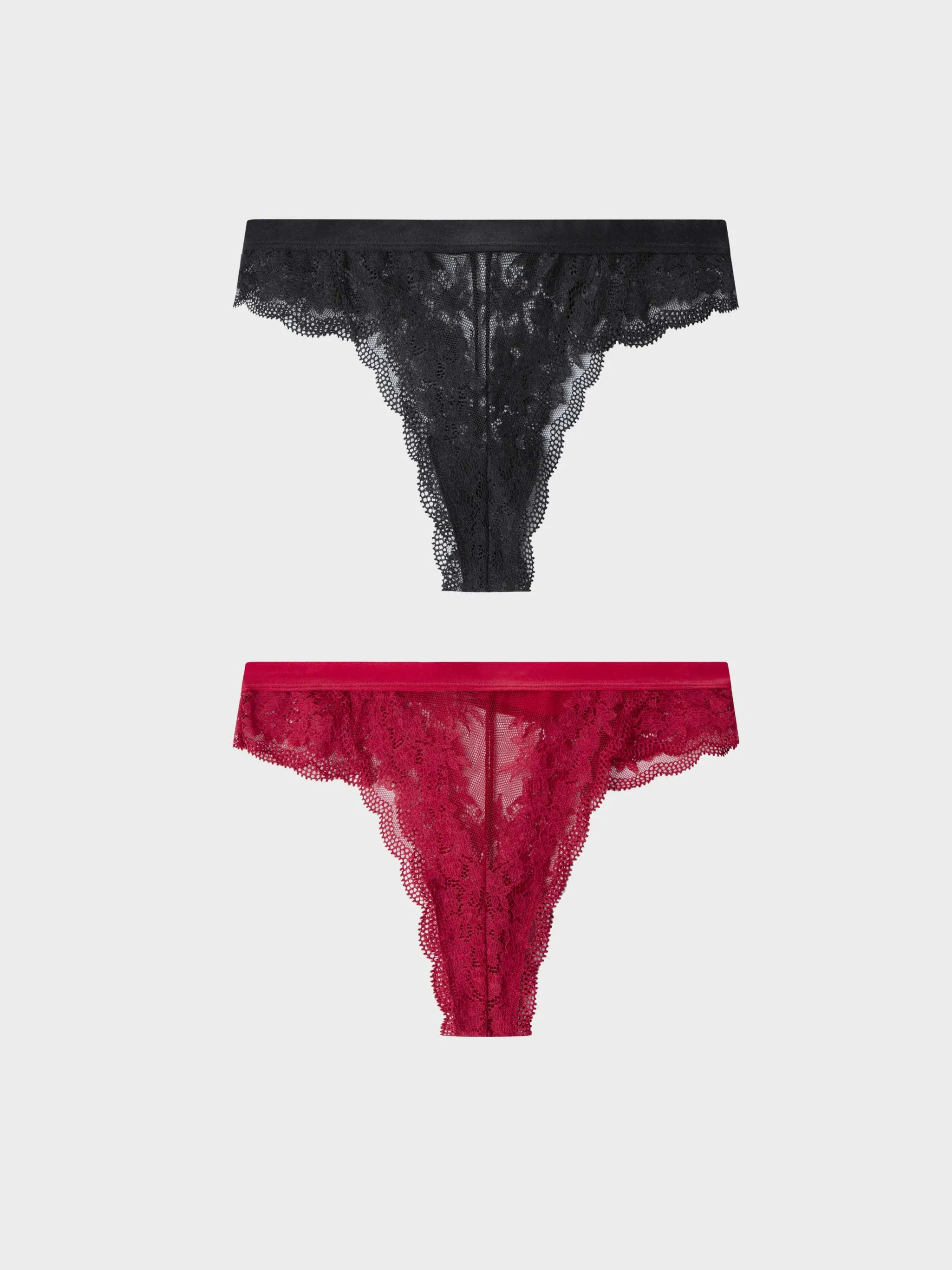 Pack dos bragas brasileñas de encaje floral y cintura extraplana