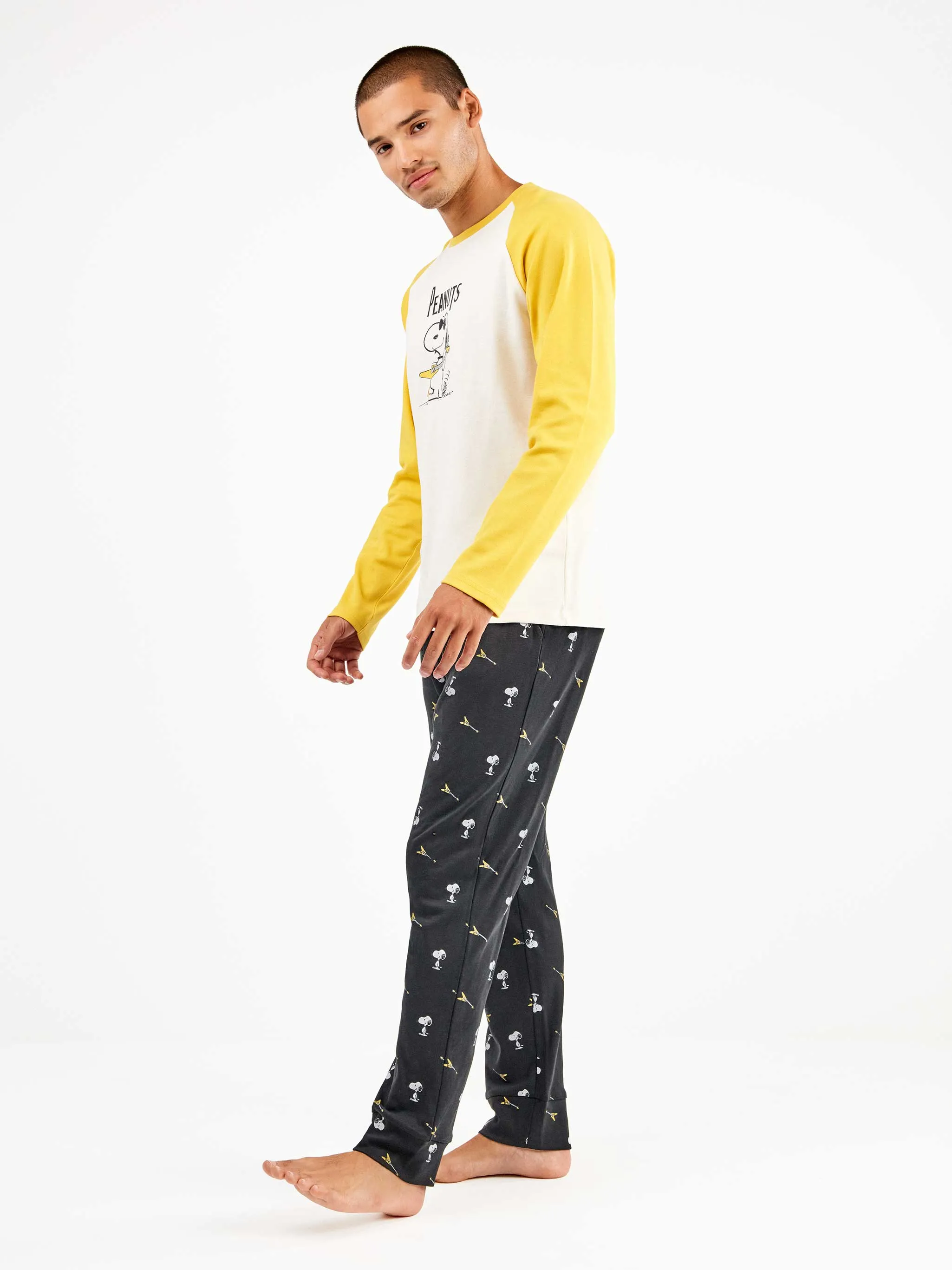 Pijama largo de hombre Snoopy en punto de algodón