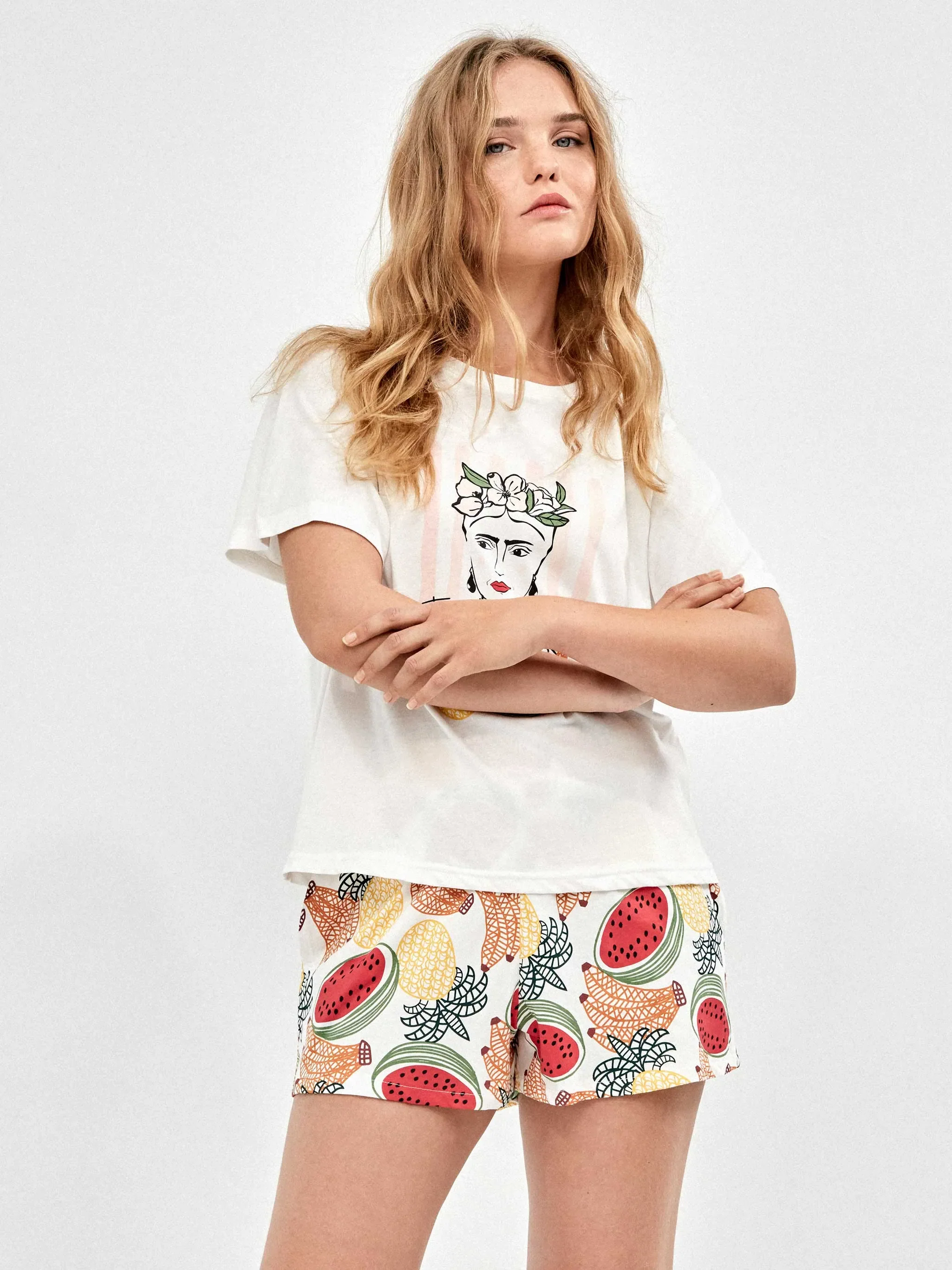 Pijama estampado Frida Kahlo en 100% algodón