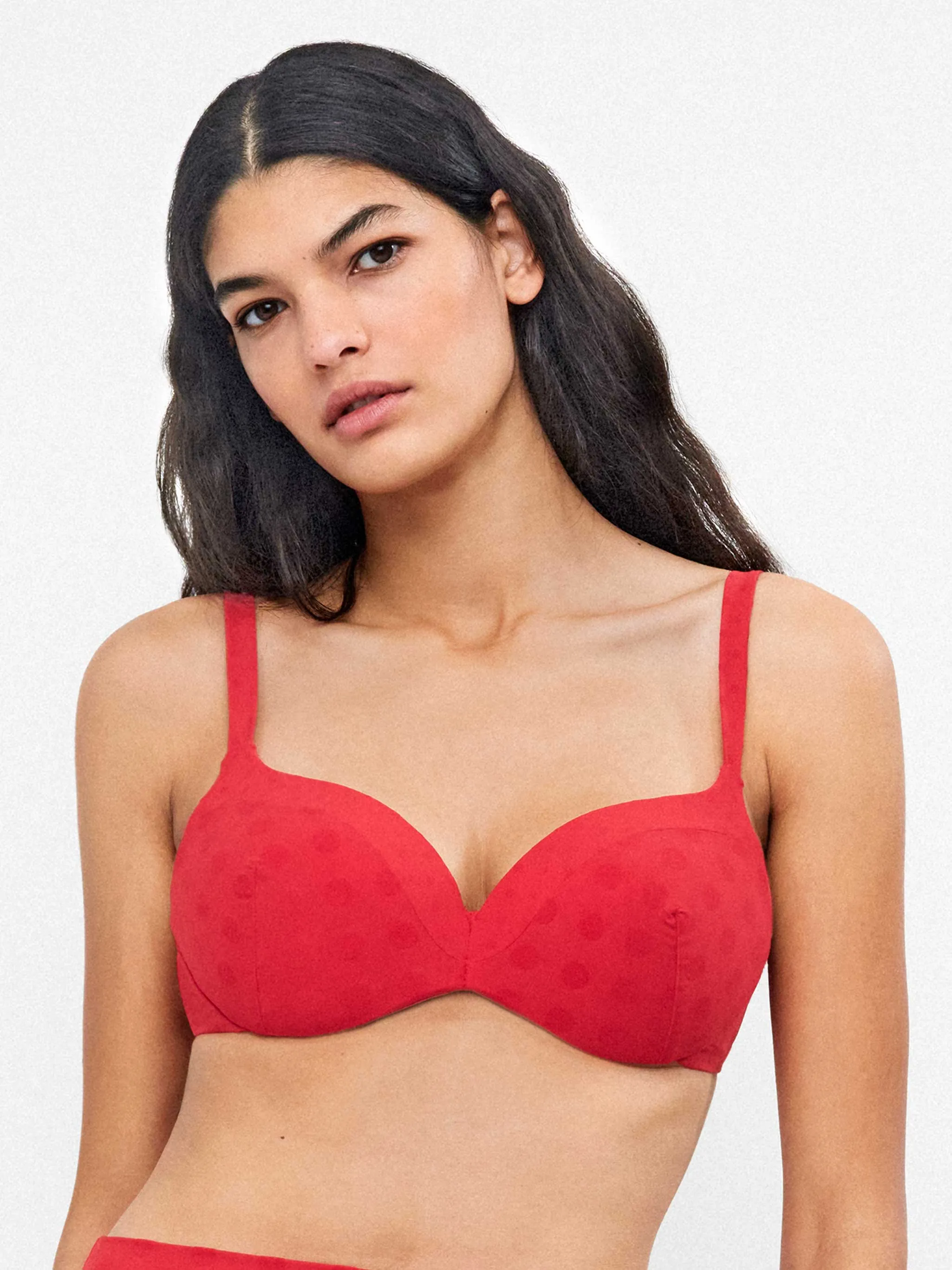 Top bikini aro, foam y espalda regulable, en jacquard de lunares - Image 3