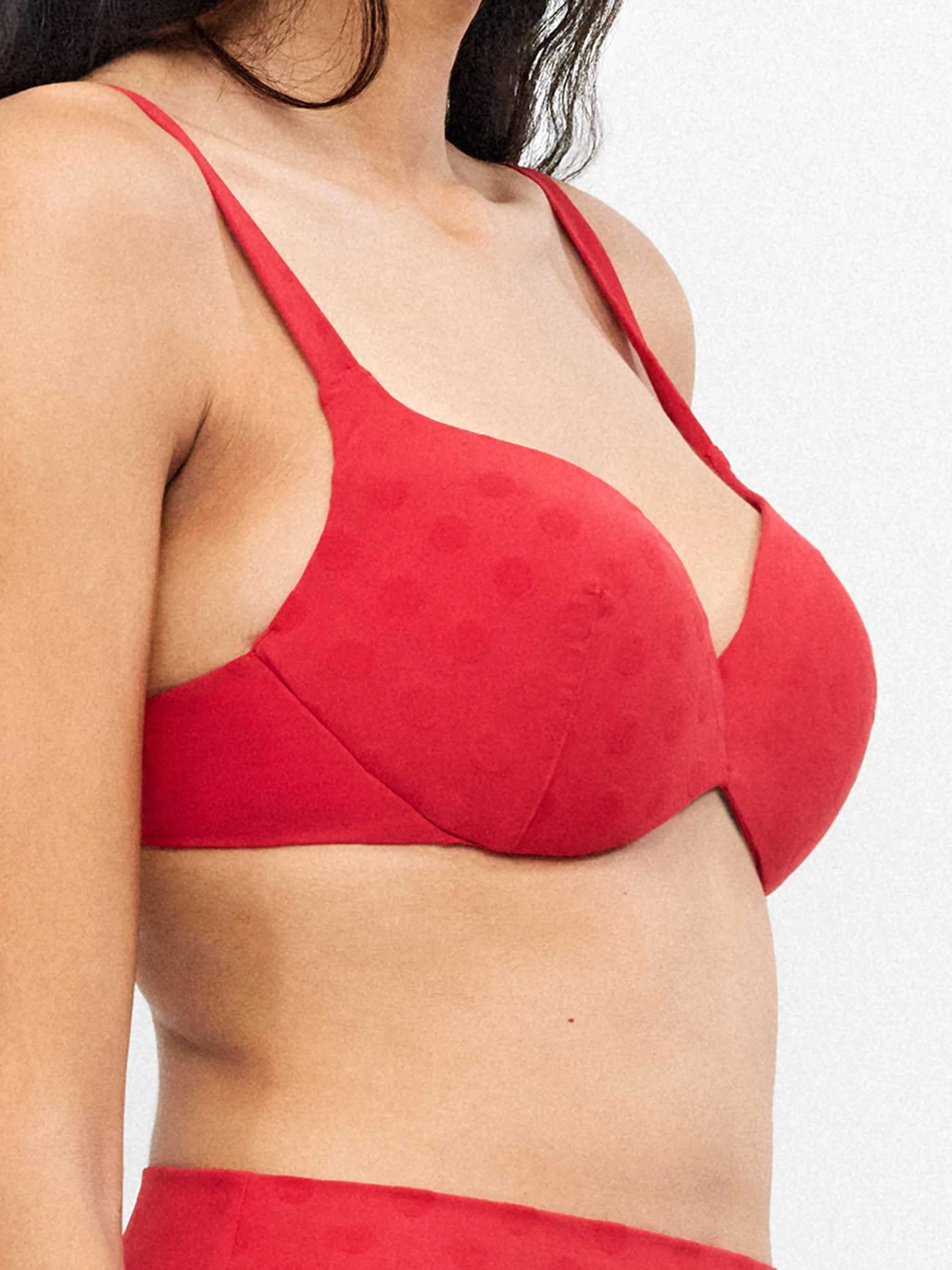 Top bikini aro, foam y espalda regulable, en jacquard de lunares - Image 5